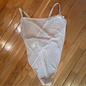 SMOOTHEZ Mesh Square-neck Thong Bodysuit